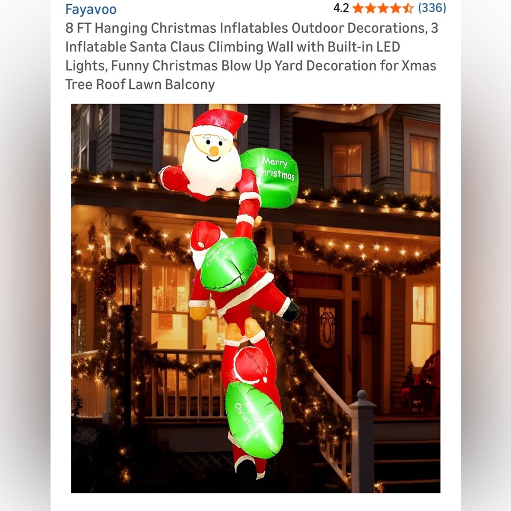 Amazon 8 Ft large Christmas Outdoor Hanging Inflatable Santa Climbing Decoration